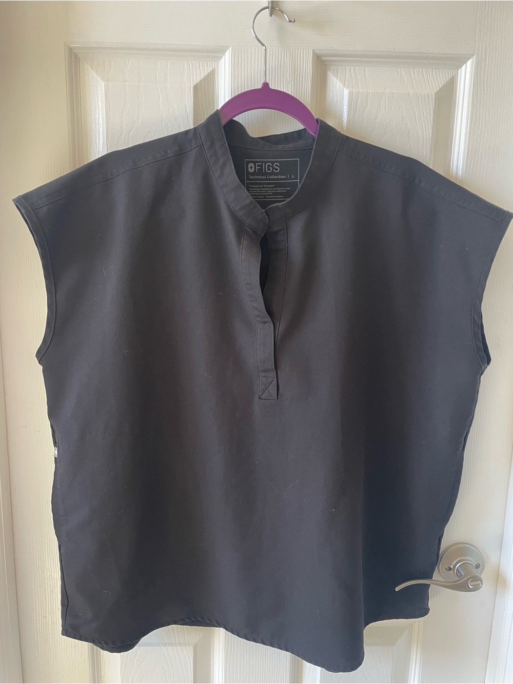 Figs Black Rafaela Mandarin Collar Scrub Top Size: Large